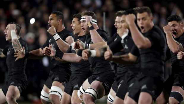 Imposing: New Zealand's All Blacks perform the haka to Argentina before their Rugby Championship match at AMI Stadium in Christchurch.
