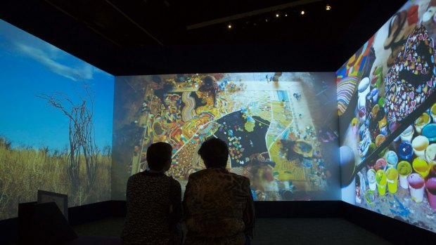 Songlines: Tracking the Seven Sisters exhibition Always Walking Country: Parnngurr Yarrkalpa in Songlines at the National Museum of Australia. Photo: George Serras