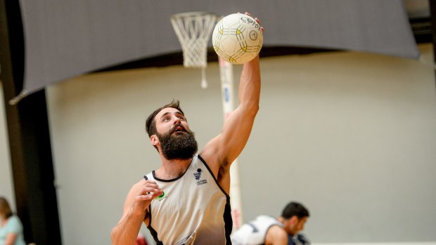 Ely Harrison from the Victorian men's netball team, training at Banyule Netball Stadium. 