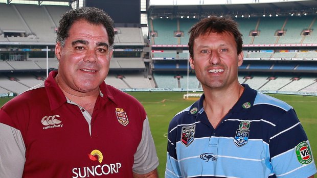 Another State of Origin quibble: Maroons coach Mal Meninga and Blues coach Laurie Daley.