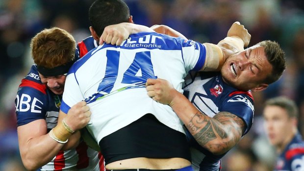 Collision course: Big Bulldog Sam Kasiano will be in the sights of the Roosters' defence on Friday night.