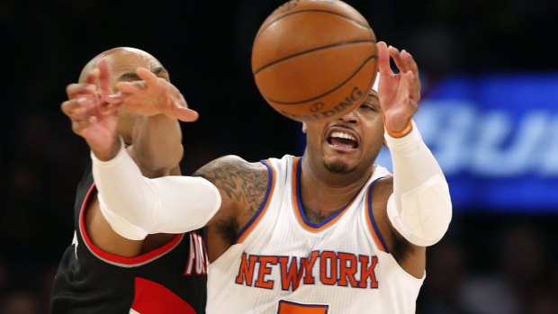 Carmelo Anthony, playing with a troublesome left knee, is the sole player in the league who leads his team in points (21.5), rebounds (eight) and assists (4.2) per game.