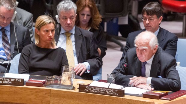 EU Foreign Policy chief Federica Mogherini at the United Nations on Monday.