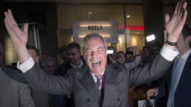 United Kingdom Independence Party's Nigel Farage basks in his Brexit victory. 