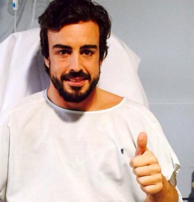 Alonso in hospital after recovering from the crash.