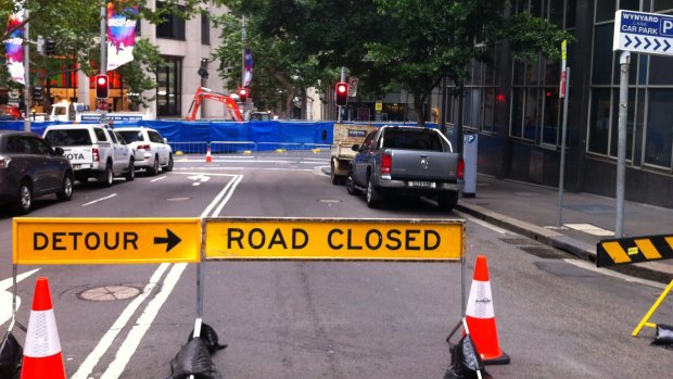 Margaret Street closed and George Street blocked off for light rail works.