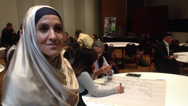 Saara Sabbagh, director of Benevolence Australia, at an anti-bigotry forum hosted by Darebin City Council.