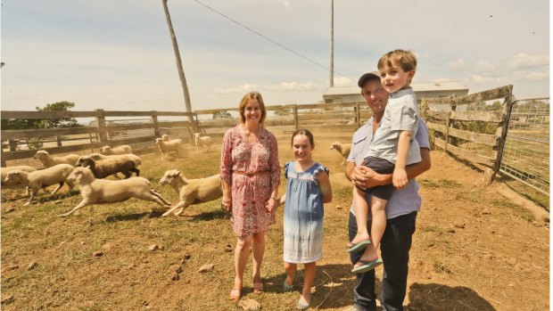 Tim and Olivia Coutts with their children Eliza and Flynn on their property in Malmsbury Victoria.