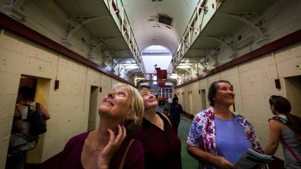 Delvienne Chesterton, Marianne Burdett and Elizabeth Scully tour B division in Pentridge Prison.