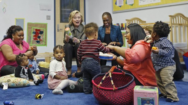 Hillary Clinton with New York children earlier this month. 