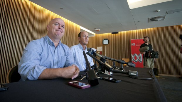 Mike and Andrew Greste speak to the media in Brisbane on Friday.