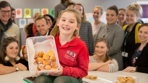 The Age , News. Maddie Stewart, 9, of Brighton Beach primary - every Monday for the past three months she has brought in baked cakes, muffins, slices, quiches and biscuits for the teachers.Pic Simon Schluter.26 June 2016.
