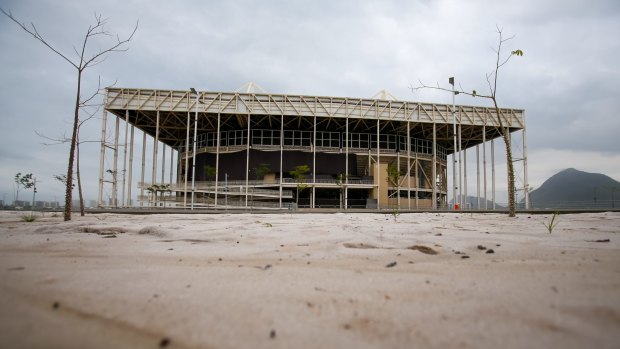 The mostly abandoned Olympic Aquatics stadium at the Rio Olympic Park last week.