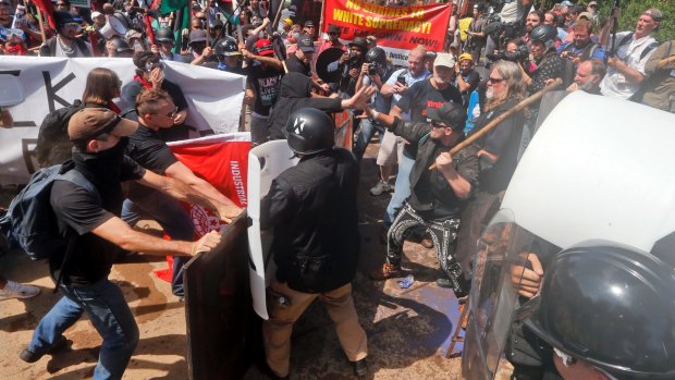 White nationalist demonstrators clash with counter demonstrators in Charlottesville.