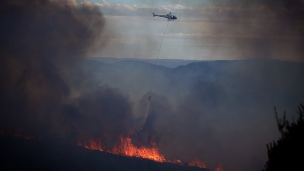 NSW Rural Fire Service crews work to contain the fire which has burned 300 hectares of bush in the Blue Mountains.