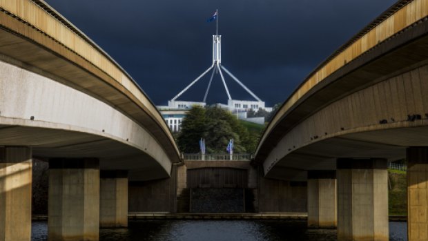 Parliament House from Commonwealth Avenue Bridge.