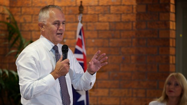 Malcolm Turnbull taking questions at the Dam Hotel in Wyong on Thursday night.