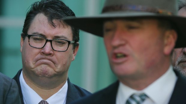 Nationals MP George Christensen during Deputy Prime Minister Barnaby Joyce's joint press conference together with the Nationals MPs and Senators, at Parliament House in Canberra on Tuesday 20 June 2017. fedpol Photo: Alex Ellinghausen