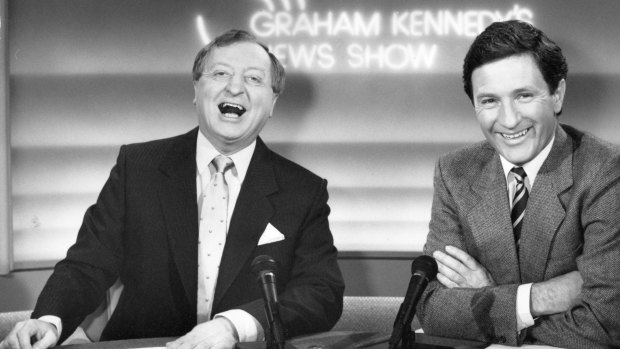 Retiring: Ken Sutcliffe, here with Graham Kennedy in 1988, is ready to start playing a bit of sport rather than watching it.