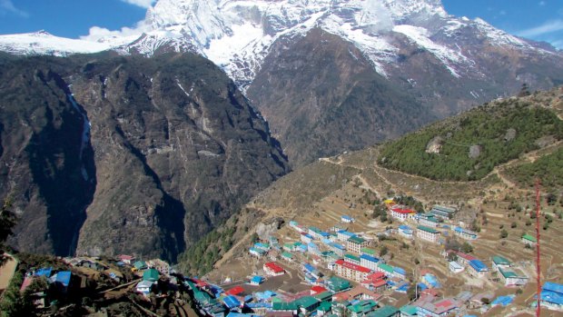 It's a long and dusty climb into the village of Namche.