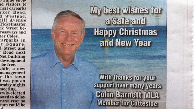 Colin Barnett paid for this ad to appear in his local paper ahead of his retirement announced on Friday.