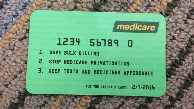 A mock Medicare card distributed by the ACTU.