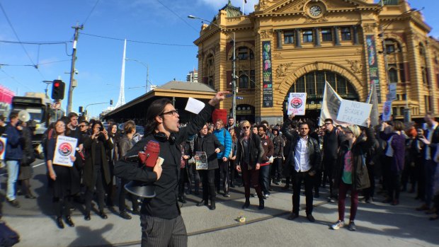 Protest against Border Force on the streets of Melbourne on Friday afternoon.