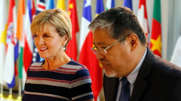 Foreign Minister Julie Bishop with acting Philippine Foreign Affairs Secretary Enrique Manalo in Manila last Thursday.