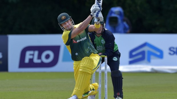 Watto shotto: Shane Watson takes the aerial route against Ireland last week.