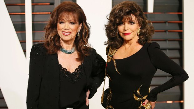 Jackie, left, with her actress sister Joan in February 2015. 