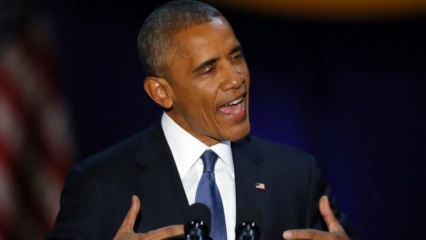 President Barack Obama speaks at McCormick Place in Chicago on  January 10,  giving his presidential farewell address. 