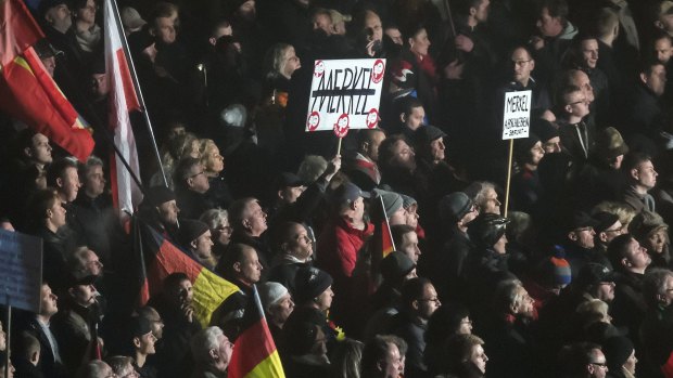 Thousands at an anti-refugee protest in Erfurt, central Germany, on Wednesday. 