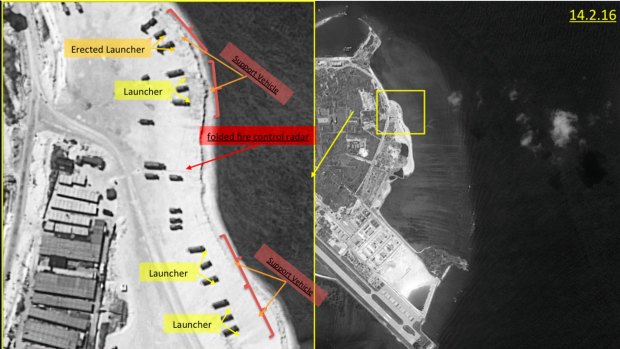 Satellite images of Woody Island, the largest of the Paracel Islands in the South China Sea. A US official confirmed China has placed a surface-to-air missile system on the island.