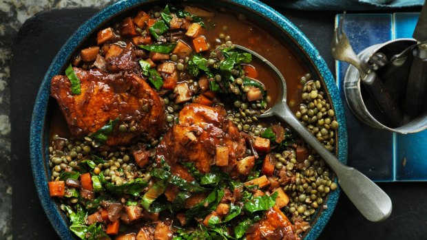 Braised chicken with lentils