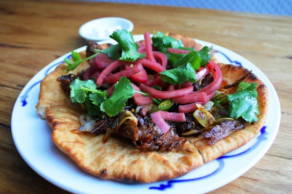 Super Ling's Xinjiang lamb flatbread.