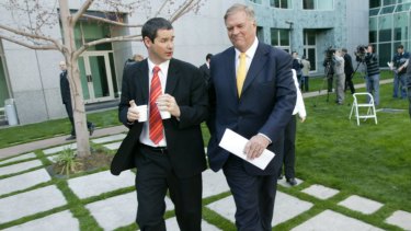 Stephen Conroy with then Labor opposition leader Kim Beazley at Parliament House  in 2005. 