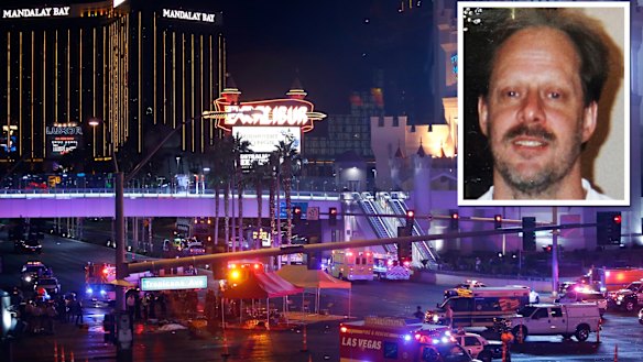 Stephen Paddock (inset) set up cameras up in his room in the Mandalay Bay hotel, police said.