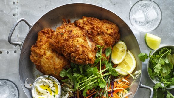 Spicy fried chicken with sour cream dip.