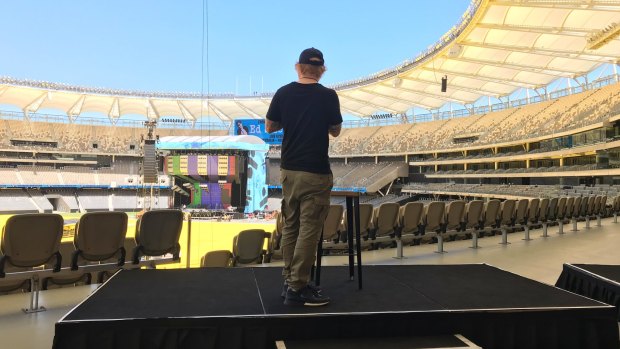 Ed Sheeran checking out the new Optus Stadium. 