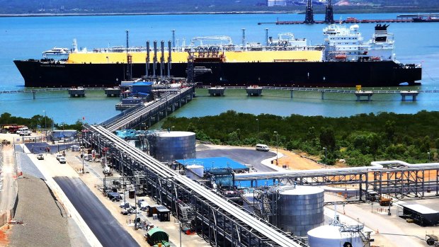 A tanker at Gladstone harbour in Queensland loaded up with a shipment of LNG from Curtis Island.

