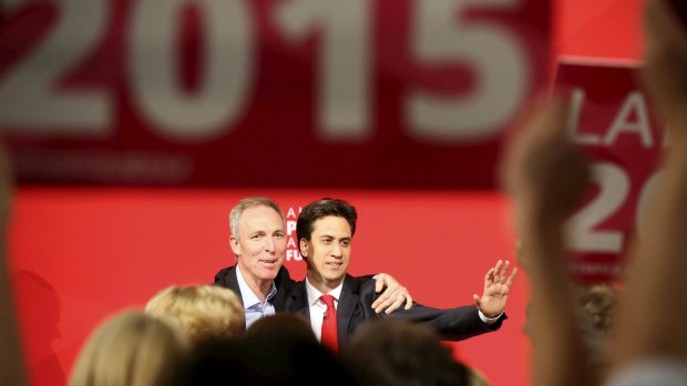 Ed Milliband, right, and the leader of the Scottish Labour Party Jim Murphy at an election rally in Glasgow.