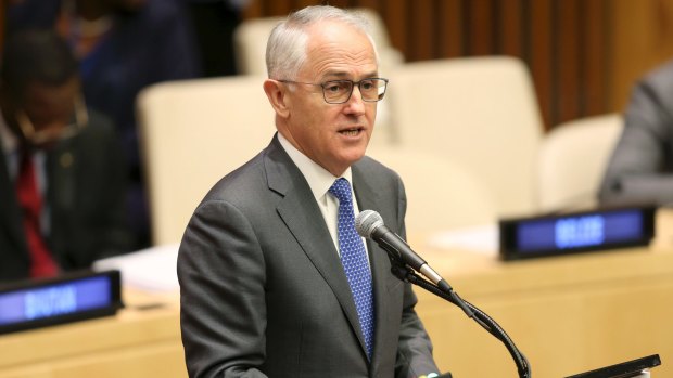 Prime Minister Malcolm Turnbull speaks during the Summit for Refugees and Migrants at UN headquarters.