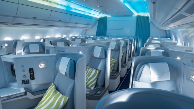 Finnair A350 business class with Marimekko design collaboration.