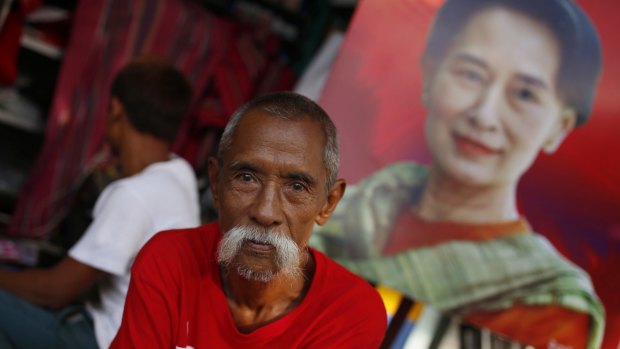 An Aung San Suu Kyi supporter in Mandalay. 