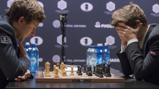 Russian Sergey Karjakin, left, challenges Norwegian chess grand master and champion of strategic thinking Magnus Carlsen.