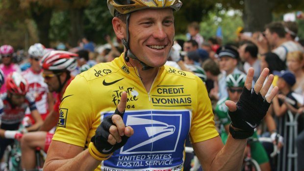 Lance Armstrong, sporting a US Postal Service logo, in the Tour de France in 2004. 