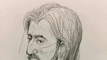 An artist's sketch of Abdullah Chaarani, 26, appearing in the Melbourne Magistrates Court on Friday
