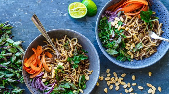 Sticky mustard beef stir-fry.