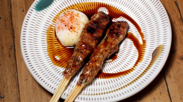 Tsukune – house-made meatball with 62 degree egg at Chaco Bar.