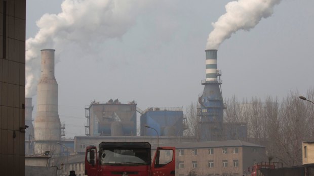 A truck leaves the Jiujiang steel and rolling mills in Qianan in northern China's Hebei province.